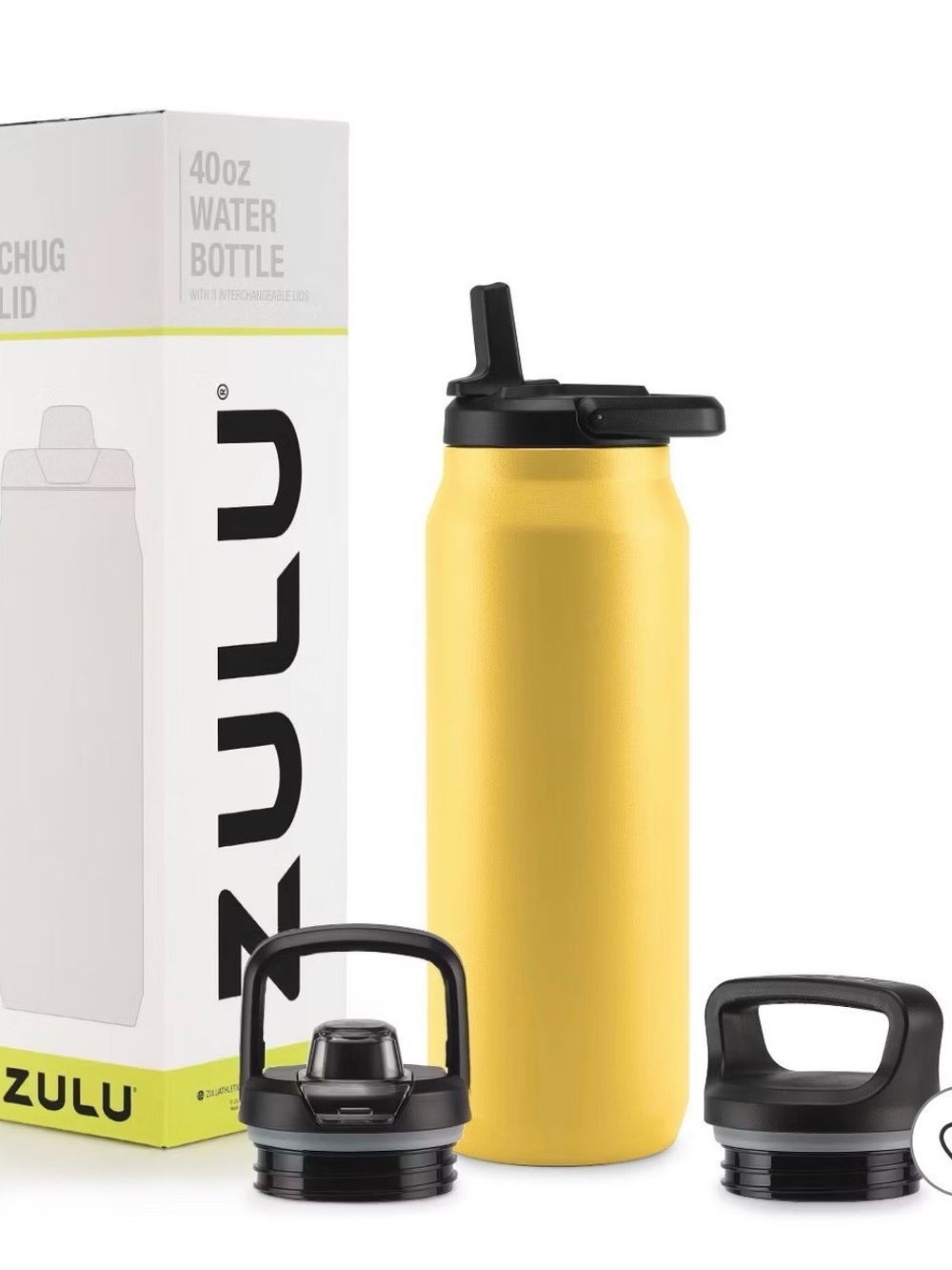Zulu 40oz Yellow Stainless Steel Water Bottle with Multiple Lids